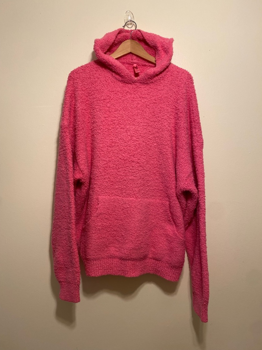 SKIMS Cozy Pink Hooded Fuzzy Sweater. Size M